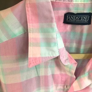Vintage Lands End over sized short sleeve button up.  Pair with jean shorts!